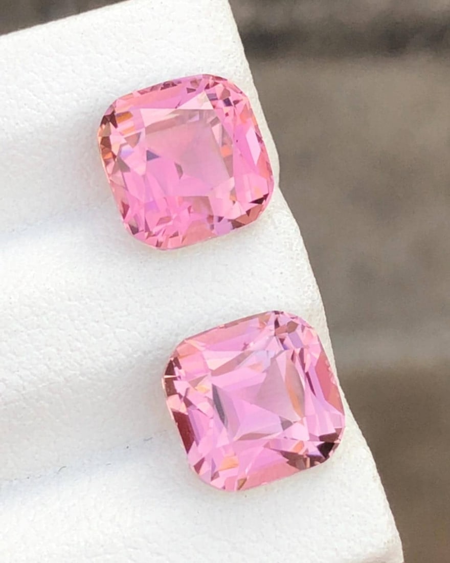 7.30 Carat Sweet Pink Tourmaline Gemstone Pair Earrings Jewelry Making Stone - 2