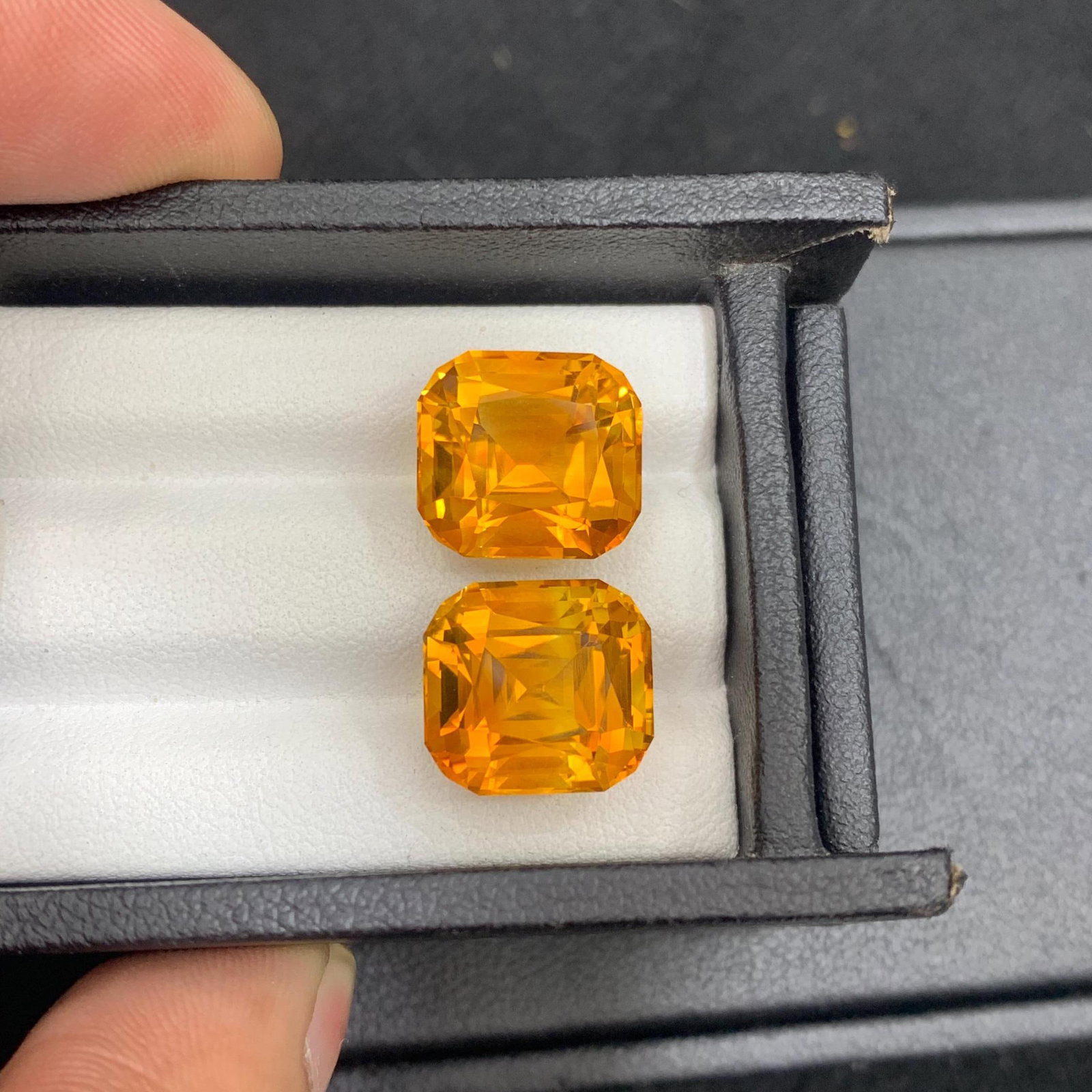 Madeira Citrine Gem Pair: 17.18 ct Orange Cushion Cut Stones - 3