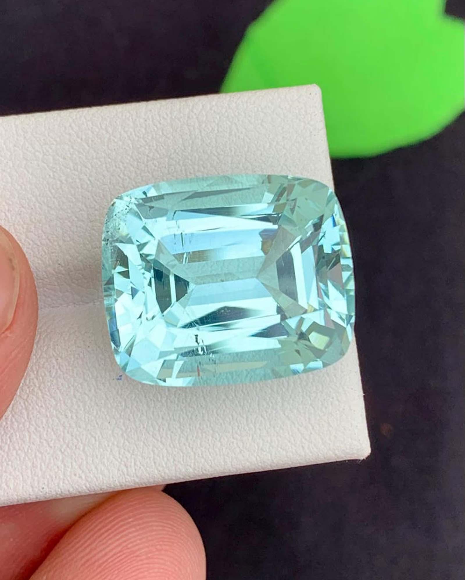 Natural Aquamarine Gemstone: 26.45 Carat Cushion Cut, March Birthstone - 4