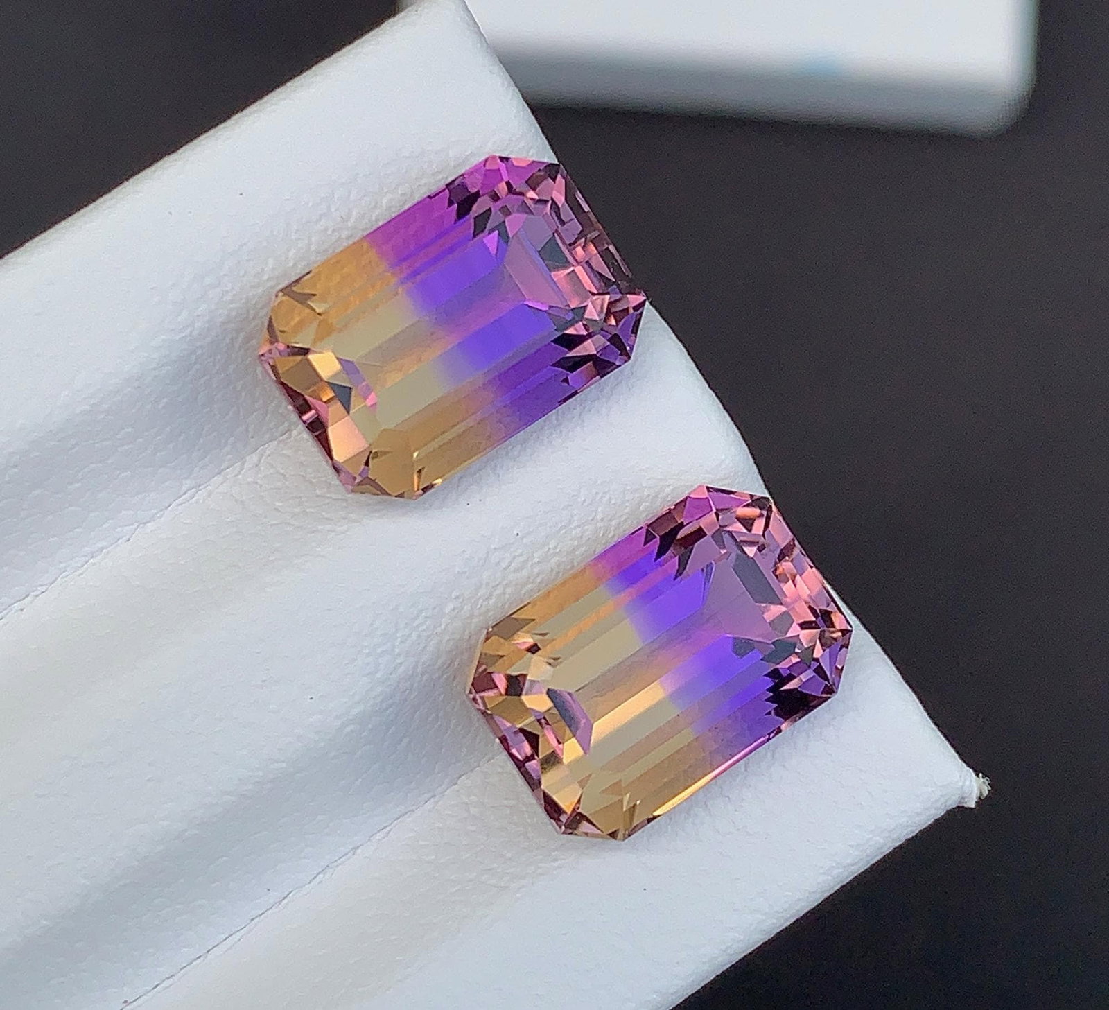 Emerald Cut Bolivian Ametrine Gemstone Pair: 11.90 CT, Royal Purple/Mango Yellow - 4