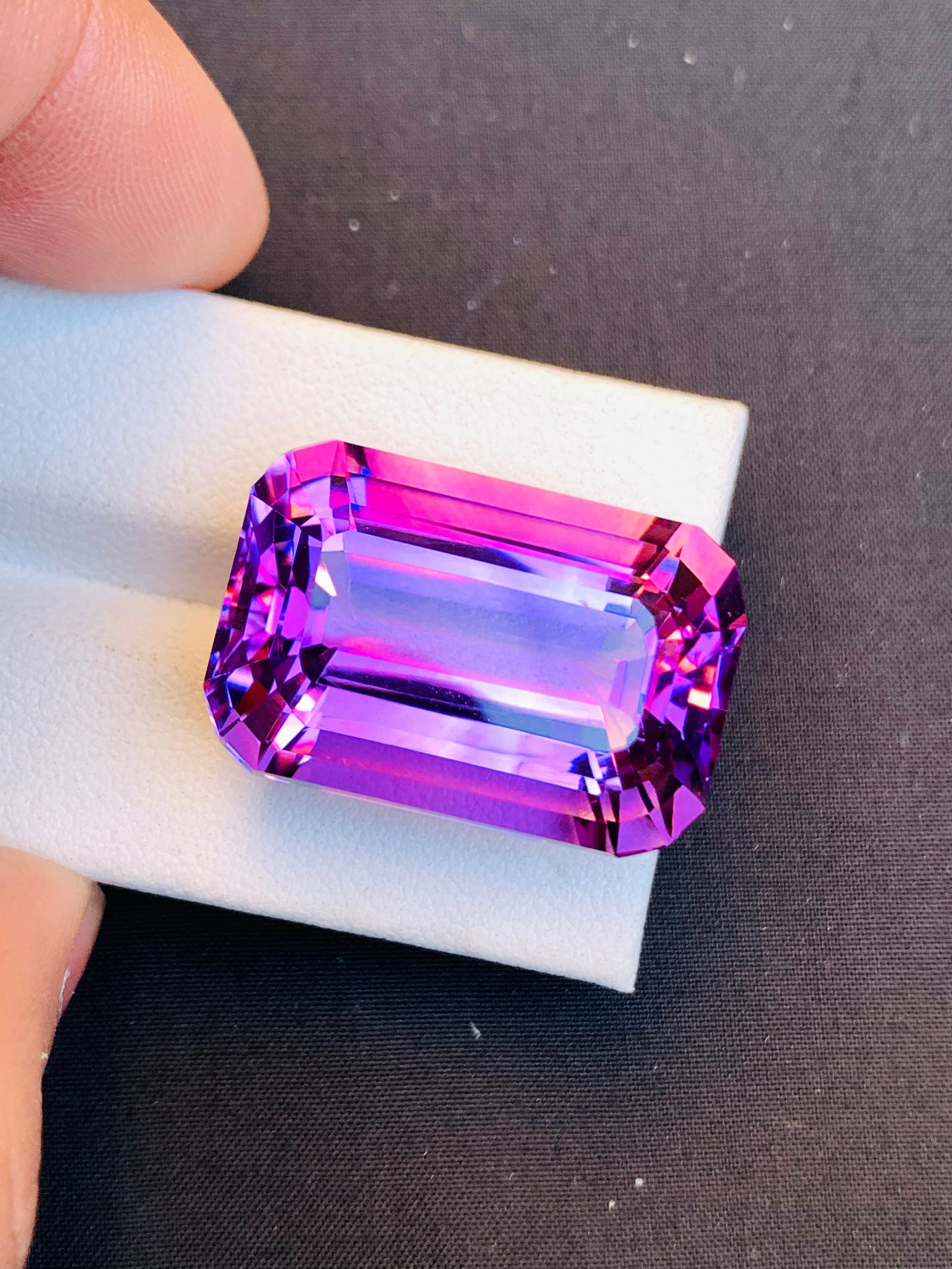 63 CT Natural Amethyst Gemstone: Deep Purple Emerald Cut Stone: 63 CT, Natural Amethyst Gemstone, Deep Purple Color, Long Emerald Cut, Collection Choice Amethyst, Jewelry Making Size Amethyst, Amethyst Weight :63 carat Dimensions : 26*21*18 mm Color : Purple Luste