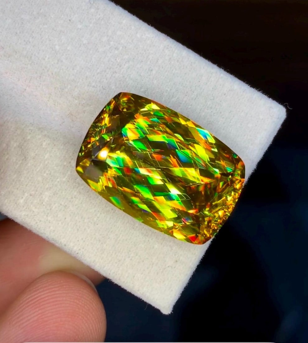 Natural Madagascar Sphene (Titanite) 23.45 Carat - Cushion Cut Rainbow Fire Loose Gemstone - 2