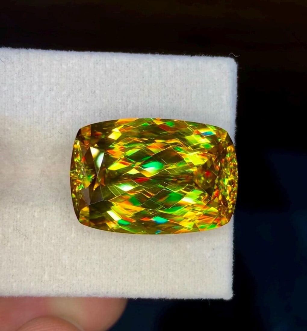 Natural Madagascar Sphene (Titanite) 23.45 Carat - Cushion Cut Rainbow Fire Loose Gemstone - 3