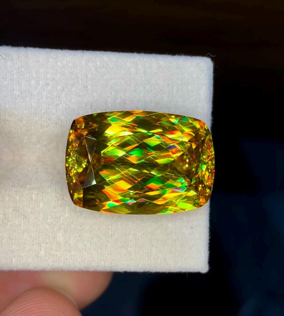 Natural Madagascar Sphene (Titanite) 23.45 Carat - Cushion Cut Rainbow Fire Loose Gemstone - 4