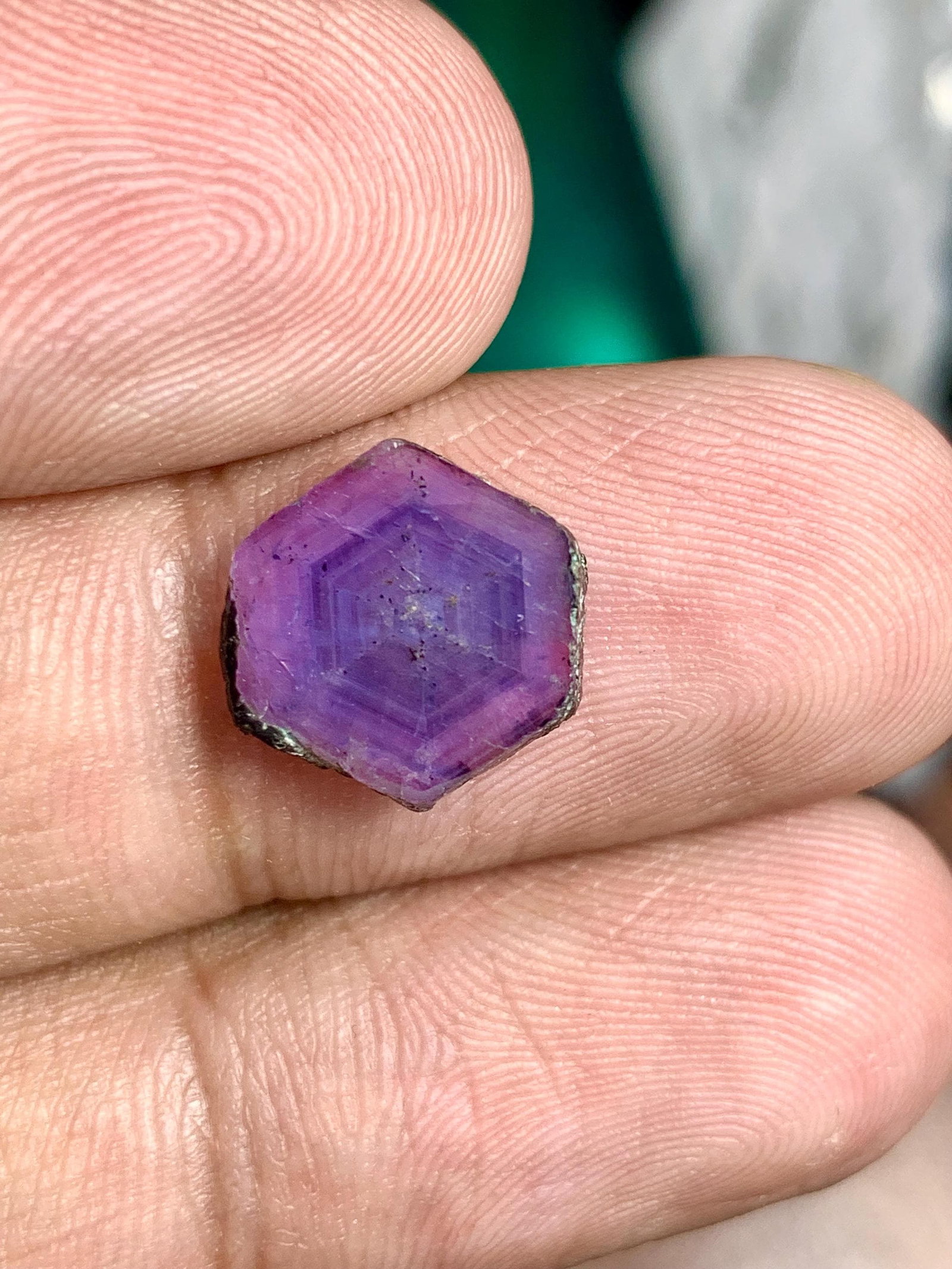 Exceedingly Rare Natural Corundum Hexagonal Trapiche For Collection: Specifications: * Dimensions : 12*11*3 mm * Color : As Shown In Video * Shape : Hexagonal * Hardness : ≥ 9 * Treatment : Natural ( No Heated ) Reserve: $550.00 Shipping: Domestic: Flat-rate of