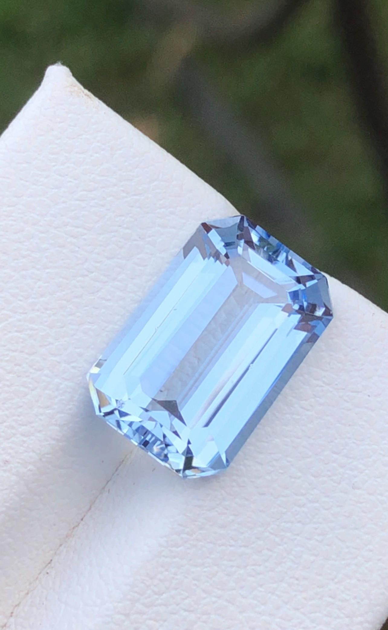 Sky Blue Aquamarine Gemstone: Emerald Cut Ring Stone, 6.560 ct - 2
