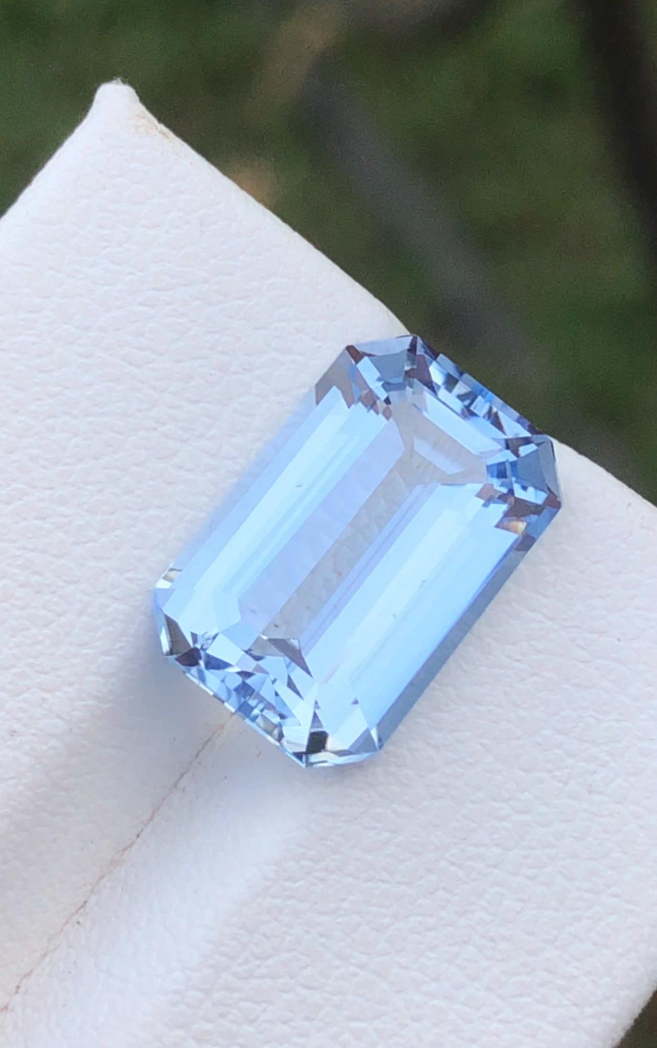 Sky Blue Aquamarine Gemstone: Emerald Cut Ring Stone, 6.560 ct - 9