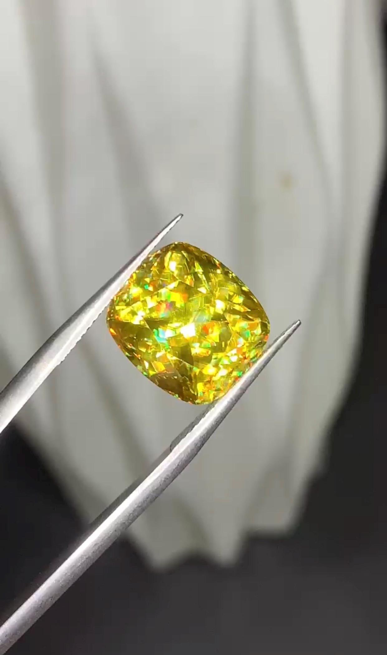 Intense Fire Magadascar Sphene Gemstone, Yellow Cushion Cut Stone 7.20 Carat - 2