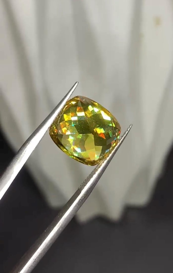 Intense Fire Magadascar Sphene Gemstone, Yellow Cushion Cut Stone 7.20 Carat - 5