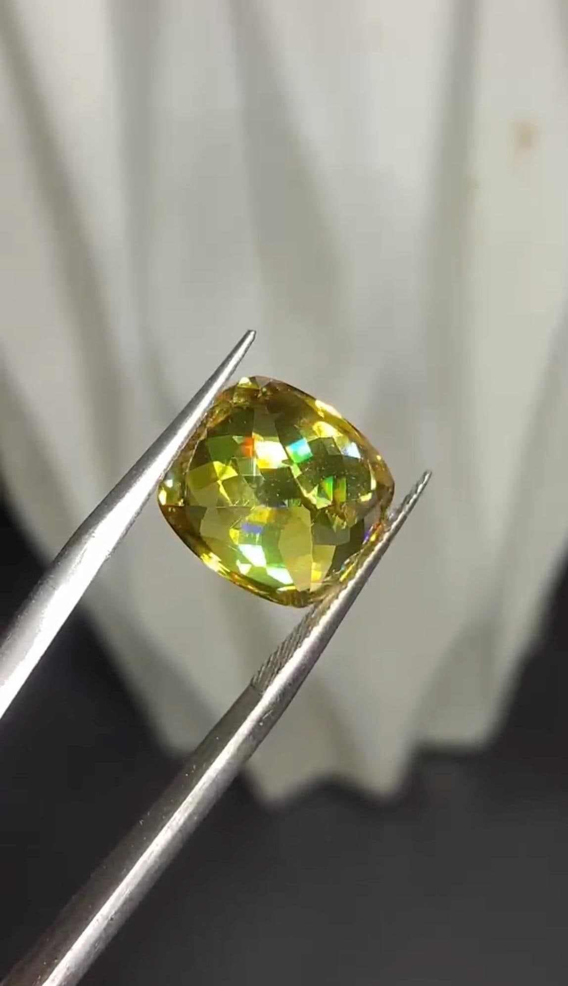 Intense Fire Magadascar Sphene Gemstone, Yellow Cushion Cut Stone 7.20 Carat - 6