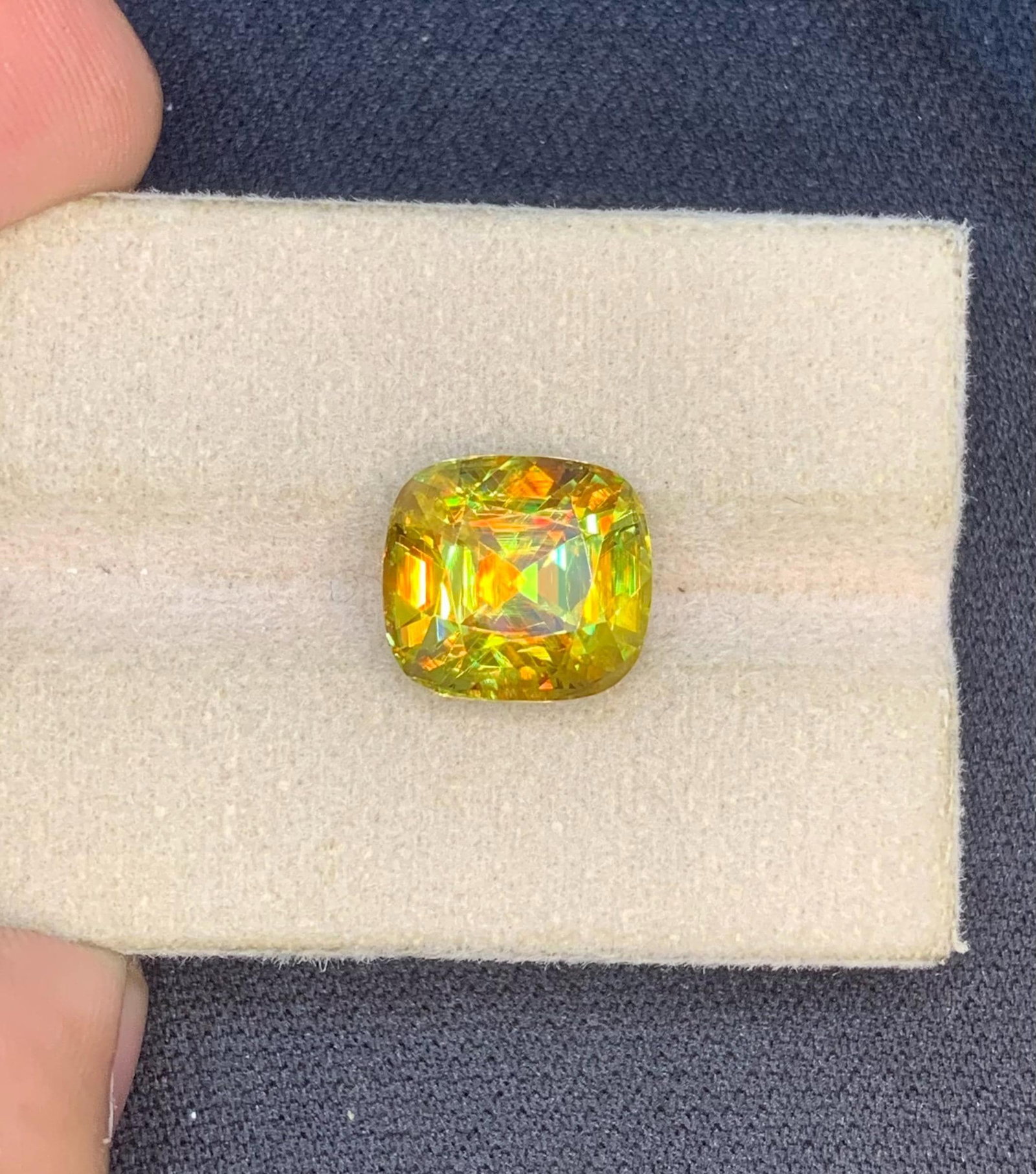 Bright Yellow Cushion Cut Sphene Gem, Extreme Shinning Sphene 6.65 Carat: Create your one-of-a-kind piece and shine with Sphene's brilliance! Sphene is one of those magical gems that can really enchant you the best faceted examples display brilliant fire and flash three