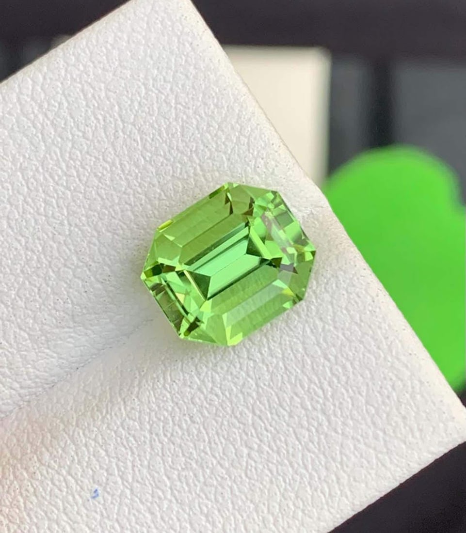 Natural Peridot Gemstones, Top Color Emerald Cut Peridot Loose Gemstone From Pakistan, August - 2