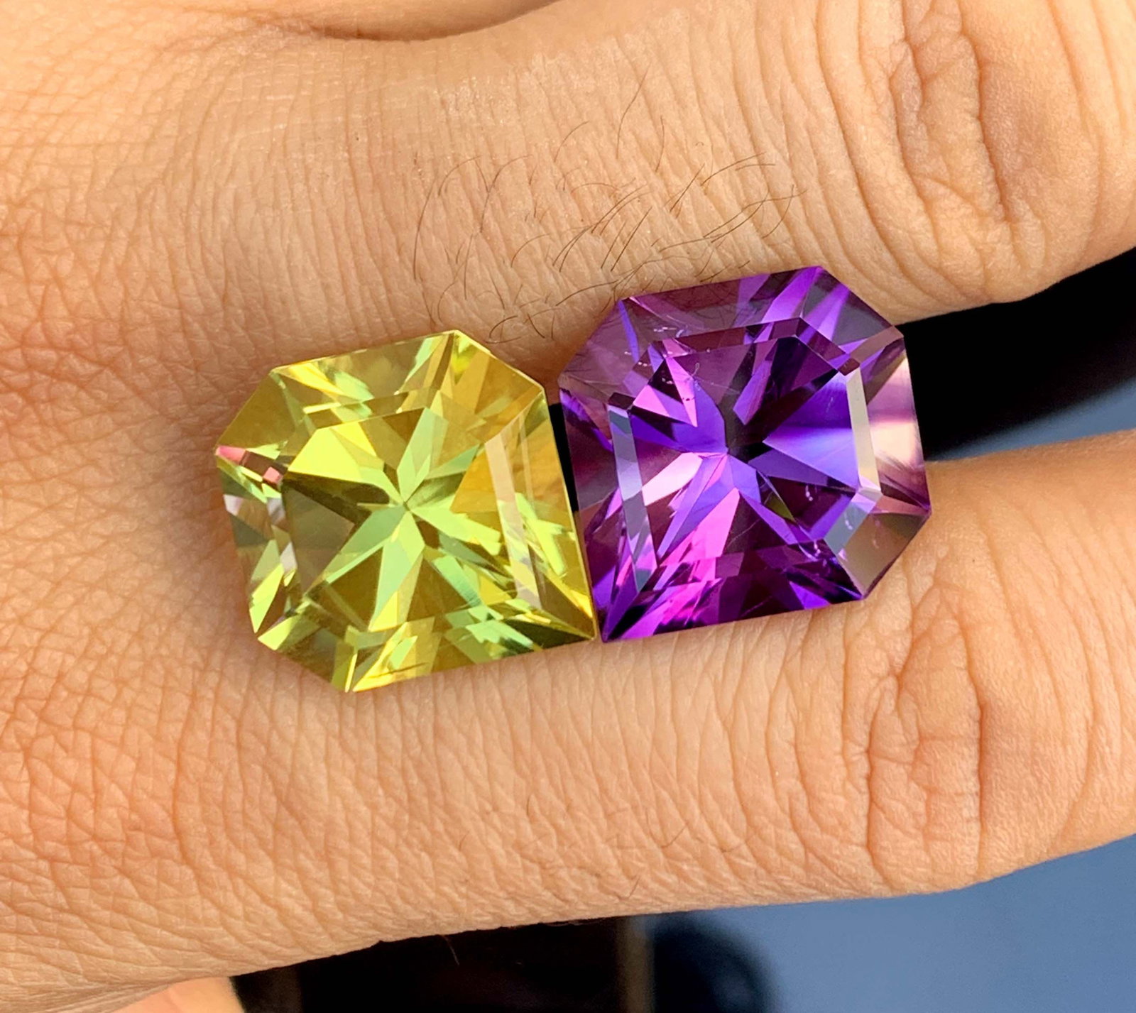 Amethyst Citrine Gemstone Pair: Fancy Asscher Cut, February Birthstone - 4