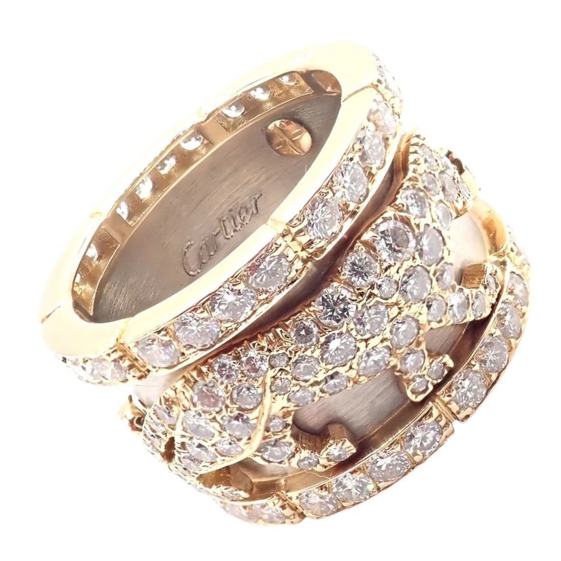 Cartier Mahango Walking Panthere 18k Yellow White Gold Diamond Band Ring: Cartier Mahango Walking Panthere 18k Yellow White Gold Diamond Band Ring About This Piece: The Cartier Mahango Walking Panthère ring is an exquisite fusion of 18k yellow and white gold,