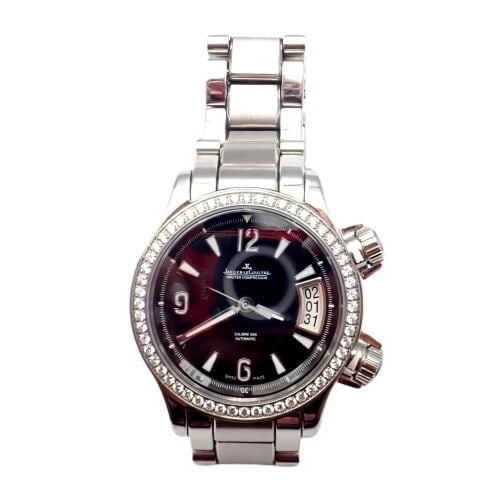 Jaeger LeCoultre Master Compressor Factory Diamond Automatic Watch +Extra Band: Jaeger LeCoultre Master Compressor Factory Diamond Automatic Watch +Extra Band About This Piece: Retails $15,000 Metal: Stainless Steel Case Dimensions: Height w/Lugs: 43mm Width w/o Crown: 36mm