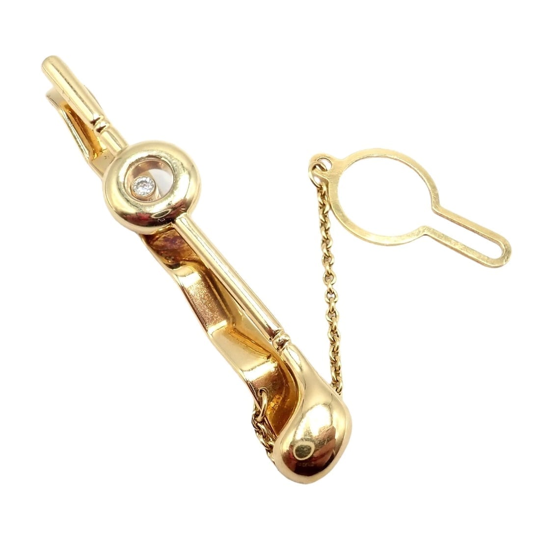 Authentic! Chopard 18k Yellow Gold Happy Diamond Golf Club Tie Clip: Authentic! Chopard 18k Yellow Gold Happy Diamond Golf Club Tie Clip About This Piece: The Authentic Chopard 18k Yellow Gold Happy Diamond Golf Club Tie Clip is a luxurious and playful accessory. Craft