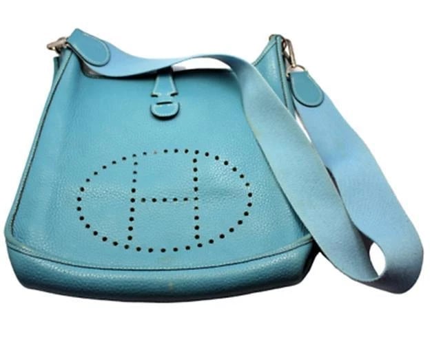 Authentic! Hermes Evelyne Blue Jean Clemence Leather PM Handbag Purse: Authentic! Hermes Evelyne Blue Jean Clemence Leather PM Handbag Purse About This Piece: Bag Hermes Evelyne Size: 12 inches x 11.25 inches x 3 inches Strap: 19" strap drop ALL MEASURES ARE APPROXIMATE 