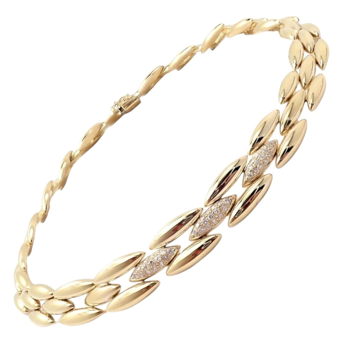 Authentic! Cartier 18k Yellow Gold Diamond Three Row Gentiane Rice Link Necklace: Authentic! Cartier 18k Yellow Gold Diamond Three Row Gentiane Rice Link Necklace About This Piece: The Cartier 18k Yellow Gold Diamond Three Row Gentiane Rice Link Necklace exudes luxury with its intr