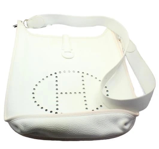 Authentic! Hermes Evelyne Parchment White Clemence Leather PM Handbag Purse: Authentic! Hermes Evelyne Parchment White Clemence Leather PM Handbag Purse About This Piece: Bag Hermes Evelyne Size: 12 inches x 11.25 inches x 3 inches Strap: 19" strap drop ALL MEASURES ARE APPROX