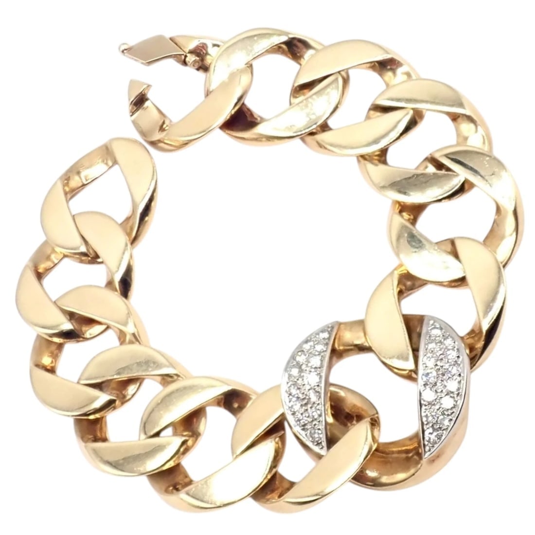 Rare Vintage Tiffany & Co 14k Yellow Gold Diamond Large Heavy Curb Link Bracelet (1 of 15)
