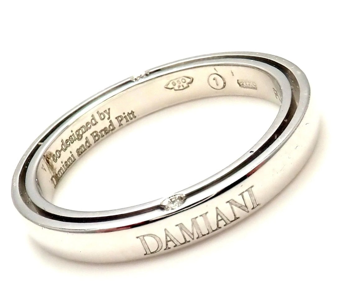 Rare! Authentic Damiani Brad Pitt Platinum 4 Diamond 3mm Band Ring Sz 8.25 (1 of 7)