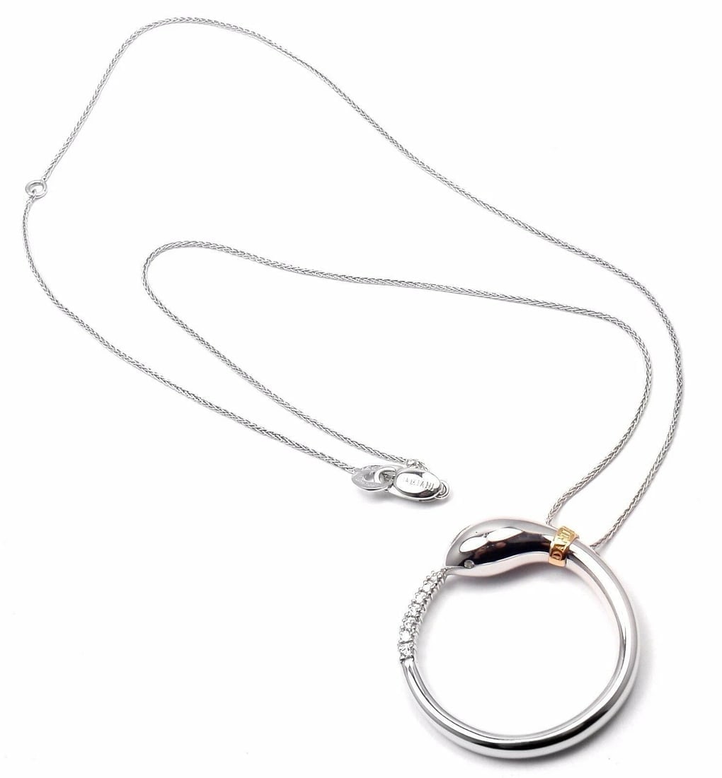 Authentic! Damiani Infinito 18k White Gold Diamond Snake Pendant Necklace: Authentic! Damiani Infinito 18k White Gold Diamond Snake Pendant Necklace About This Piece: Retail Price: $5,850 Metal: 18k White + Rose Gold Measurements: Weight: 14.4 grams Chain Width: 1.5mm Pendan