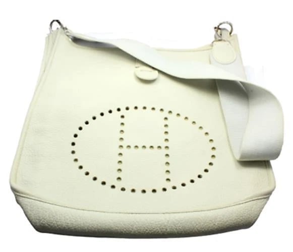 Authentic! Hermes Evelyne Parchment White Clemence Leather GM Handbag Purse: Authentic! Hermes Evelyne Parchment White Clemence Leather GM Handbag Purse About This Piece: Bag Hermes Evelyne Size: 13 inches x 12.75 inches x 3 inches Strap: 17" strap drop ALL MEASURES ARE APPROX