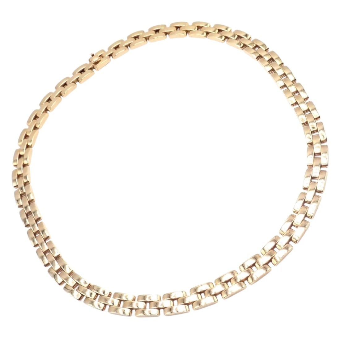 Authentic! Cartier 3 Row Maillon Panther Panthere 18k Yellow Gold Link Necklace: Authentic! Cartier 3 Row Maillon Panther Panthere 18k Yellow Gold Link Necklace About This Piece: Cartier’s iconic Panthère collection encapsulates timeless elegance in this 3 Row Maillon P