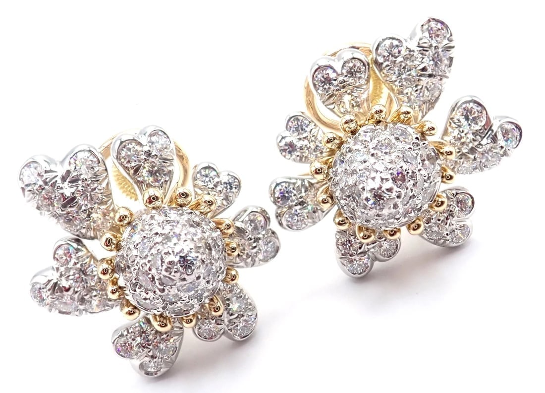 Tiffany & Co Schlumberger Cones And Petals 18k Gold Platinum Diamond Earrings: Tiffany & Co Schlumberger Cones And Petals 18k Gold Platinum Diamond Earrings About This Piece: Retail Price: $35,615 plus tax These earrings are Out stock now on Tiffany & Co website. These earrings 