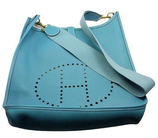 Authentic! Hermes Evelyne Blue Jean Clemence Leather GM Handbag Purse: Authentic! Hermes Evelyne Blue Jean Clemence Leather GM Handbag Purse About This Piece: Great used condition. As pictured. Bag Hermes Evelyne Size: 13 inches x 12.75 inches x 3 inches Strap: 17" strap