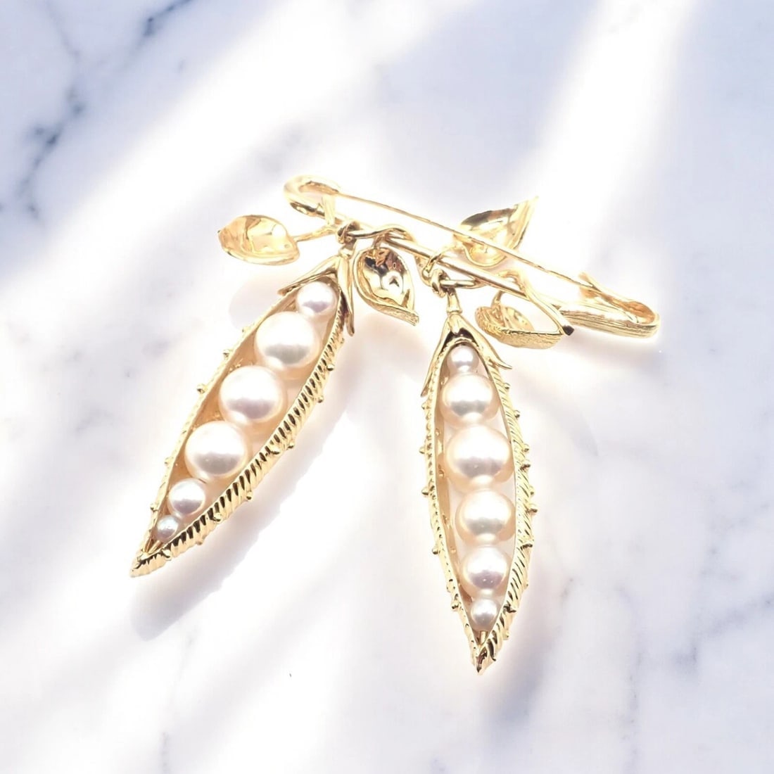 Authentic! Tiffany & Co Schlumberger Peapod 18k Yellow Gold Pearl Pin Brooch - 2