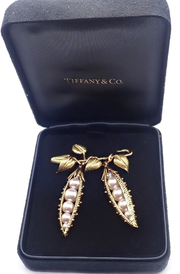 Authentic! Tiffany & Co Schlumberger Peapod 18k Yellow Gold Pearl Pin Brooch - 3
