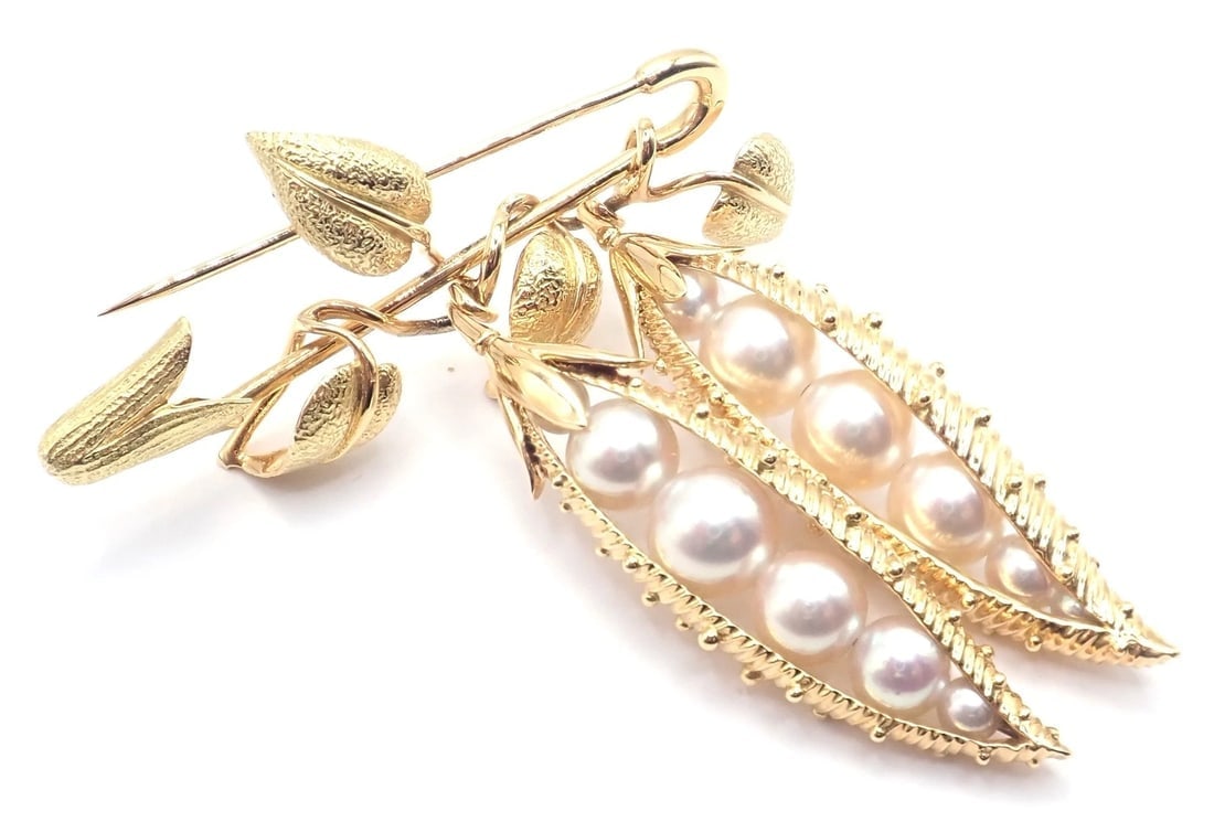 Authentic! Tiffany & Co Schlumberger Peapod 18k Yellow Gold Pearl Pin Brooch - 5
