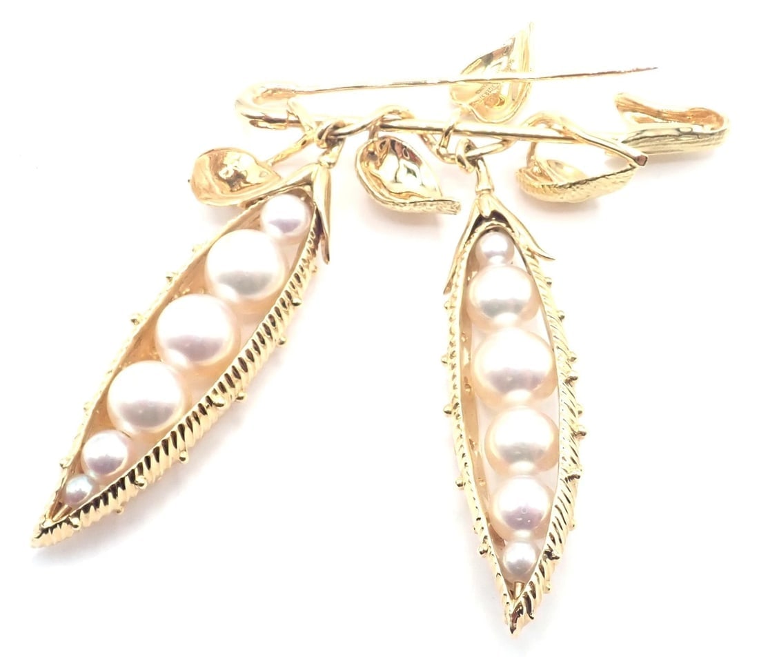 Authentic! Tiffany & Co Schlumberger Peapod 18k Yellow Gold Pearl Pin Brooch - 6