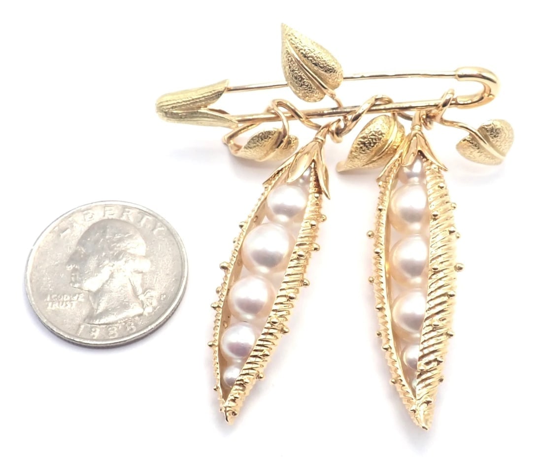 Authentic! Tiffany & Co Schlumberger Peapod 18k Yellow Gold Pearl Pin Brooch - 7