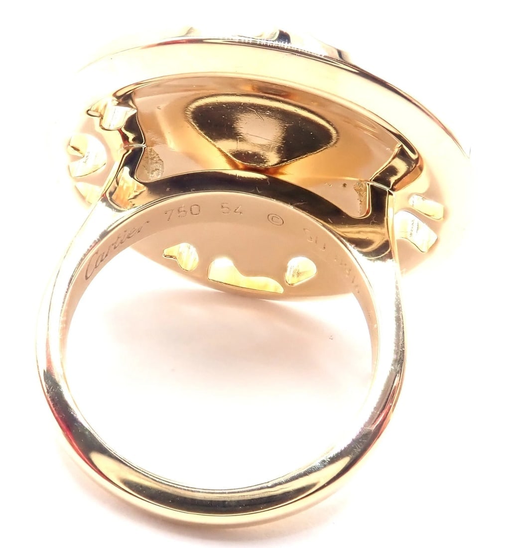 Authentic! Cartier Panther 18k Yellow Gold Diamond Lacquer Tsavorite Ring - 10