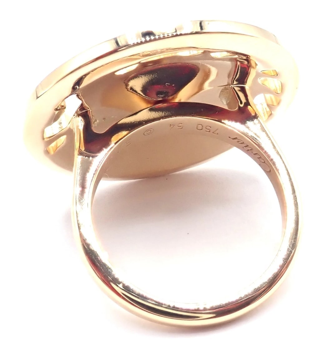 Authentic! Cartier Panther 18k Yellow Gold Diamond Lacquer Tsavorite Ring - 8