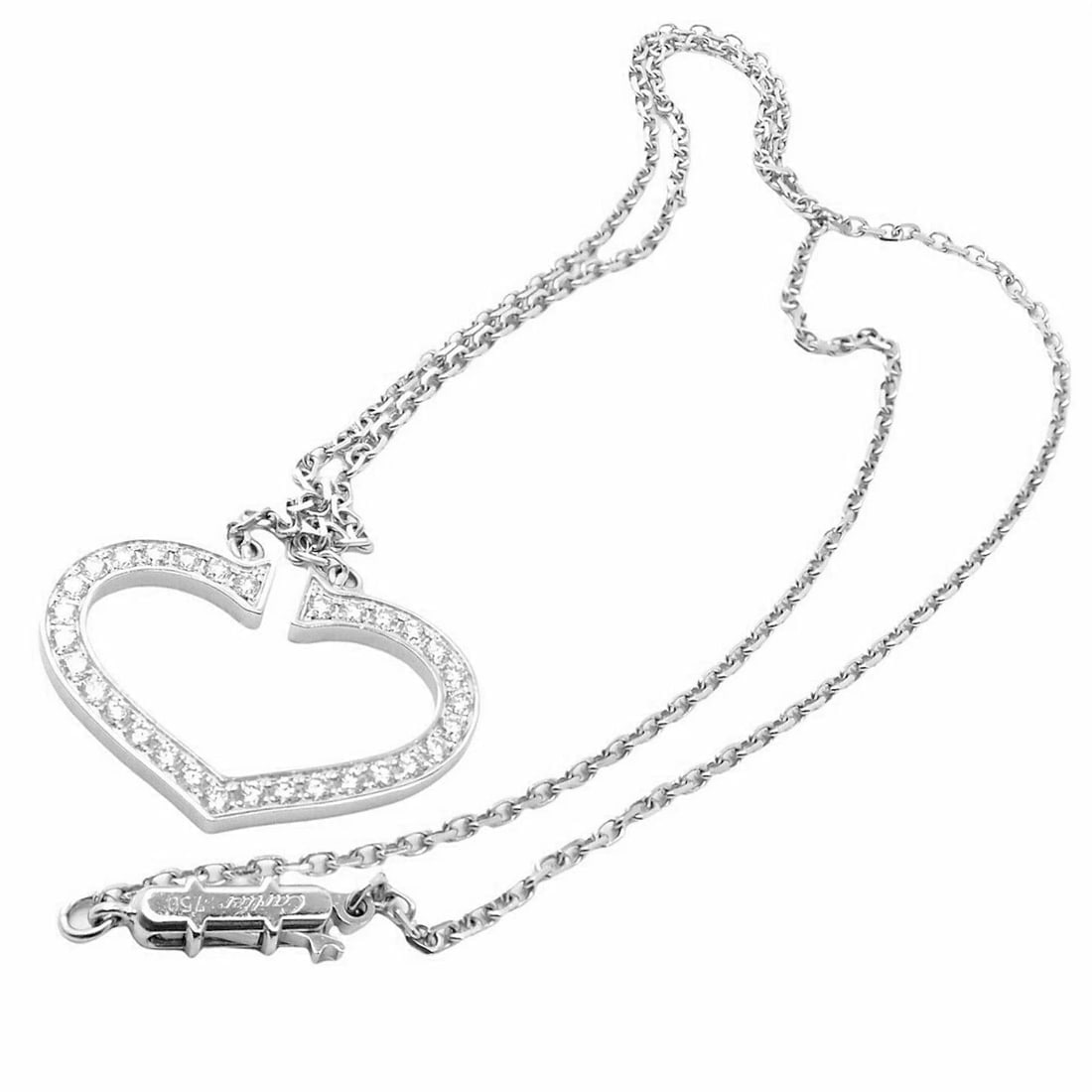 Authentic! Cartier 18k White Gold Diamond Large C Heart Pendant Necklace - 11