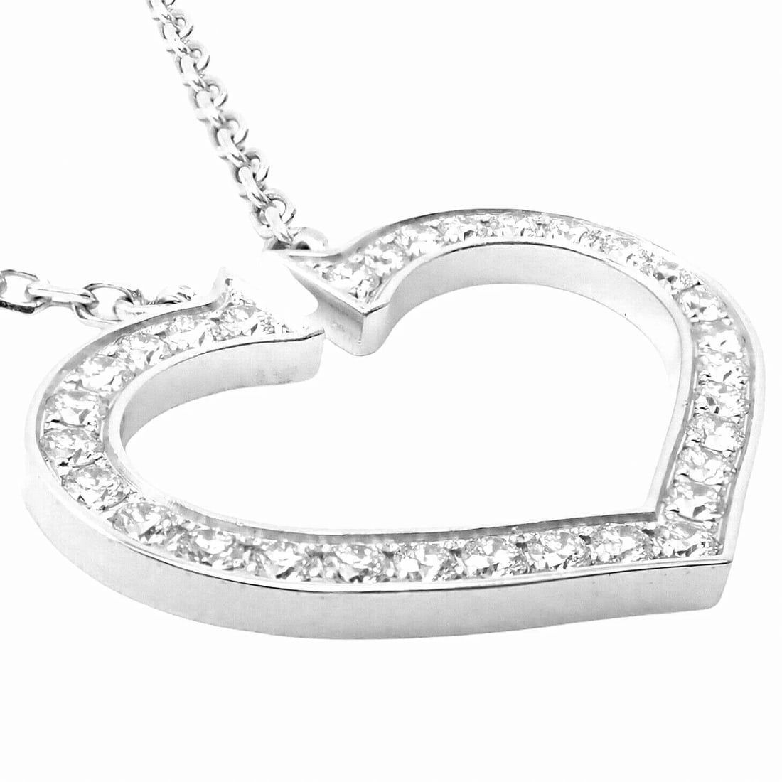 Authentic! Cartier 18k White Gold Diamond Large C Heart Pendant Necklace - 12