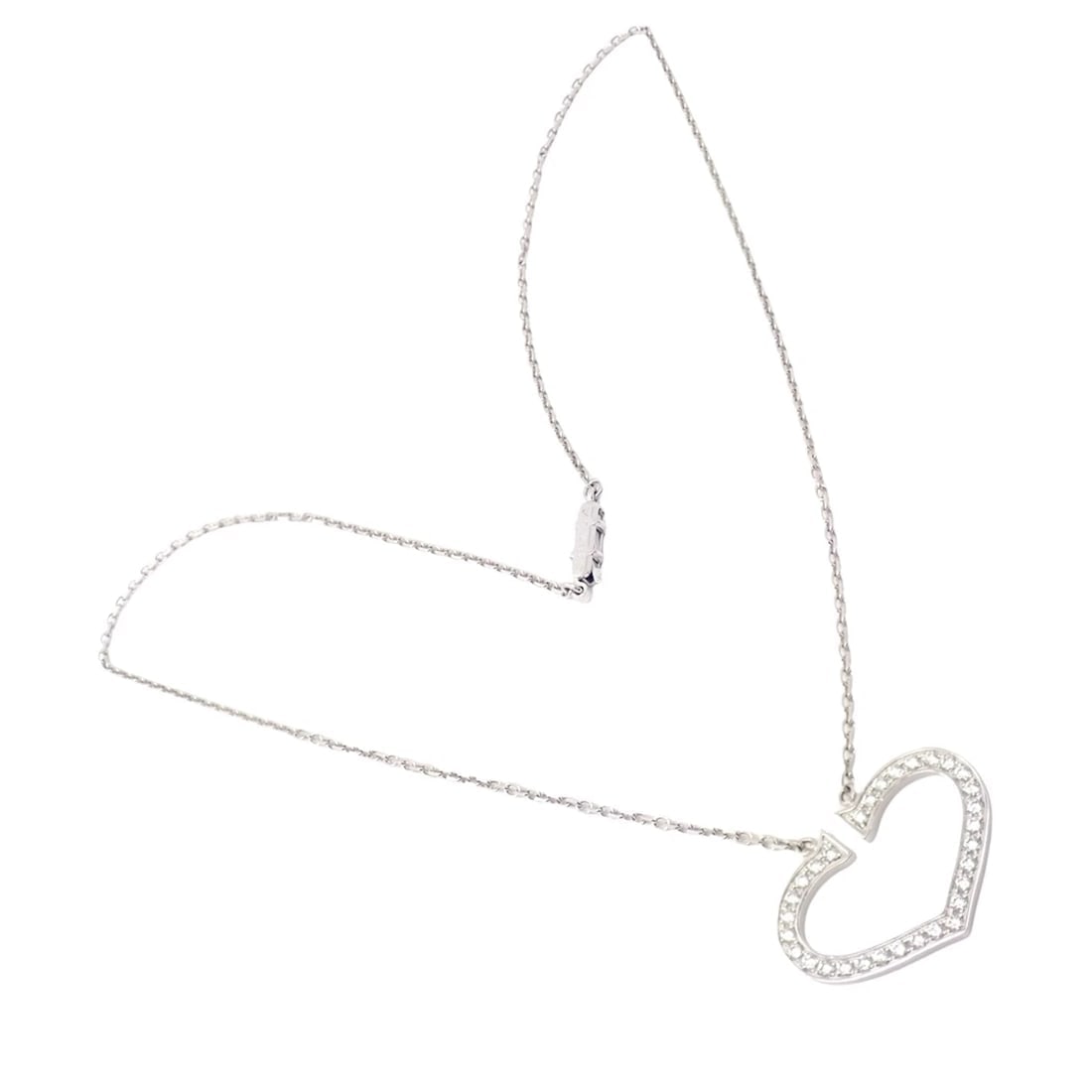 Authentic! Cartier 18k White Gold Diamond Large C Heart Pendant Necklace - 13