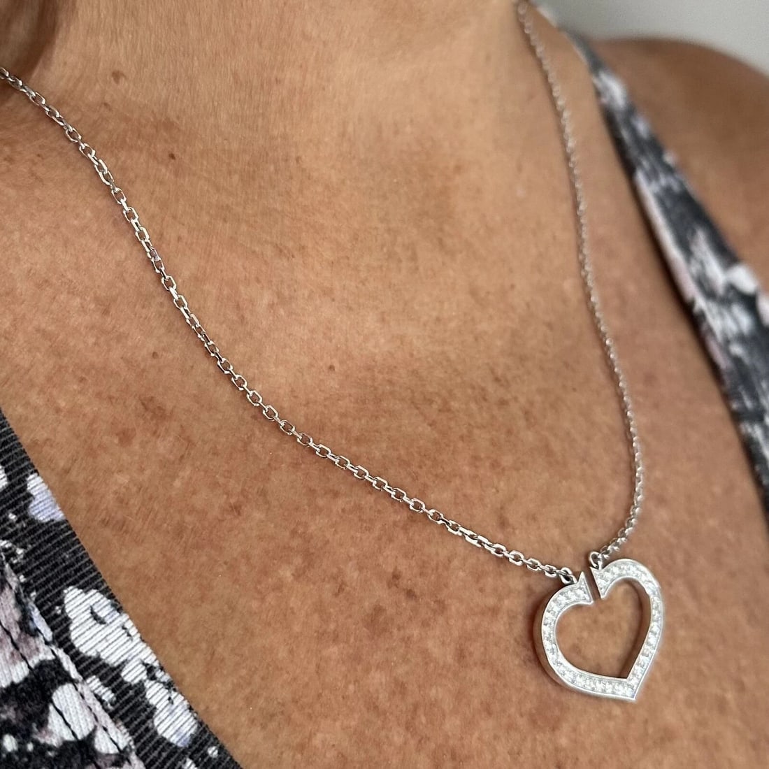 Authentic! Cartier 18k White Gold Diamond Large C Heart Pendant Necklace - 15