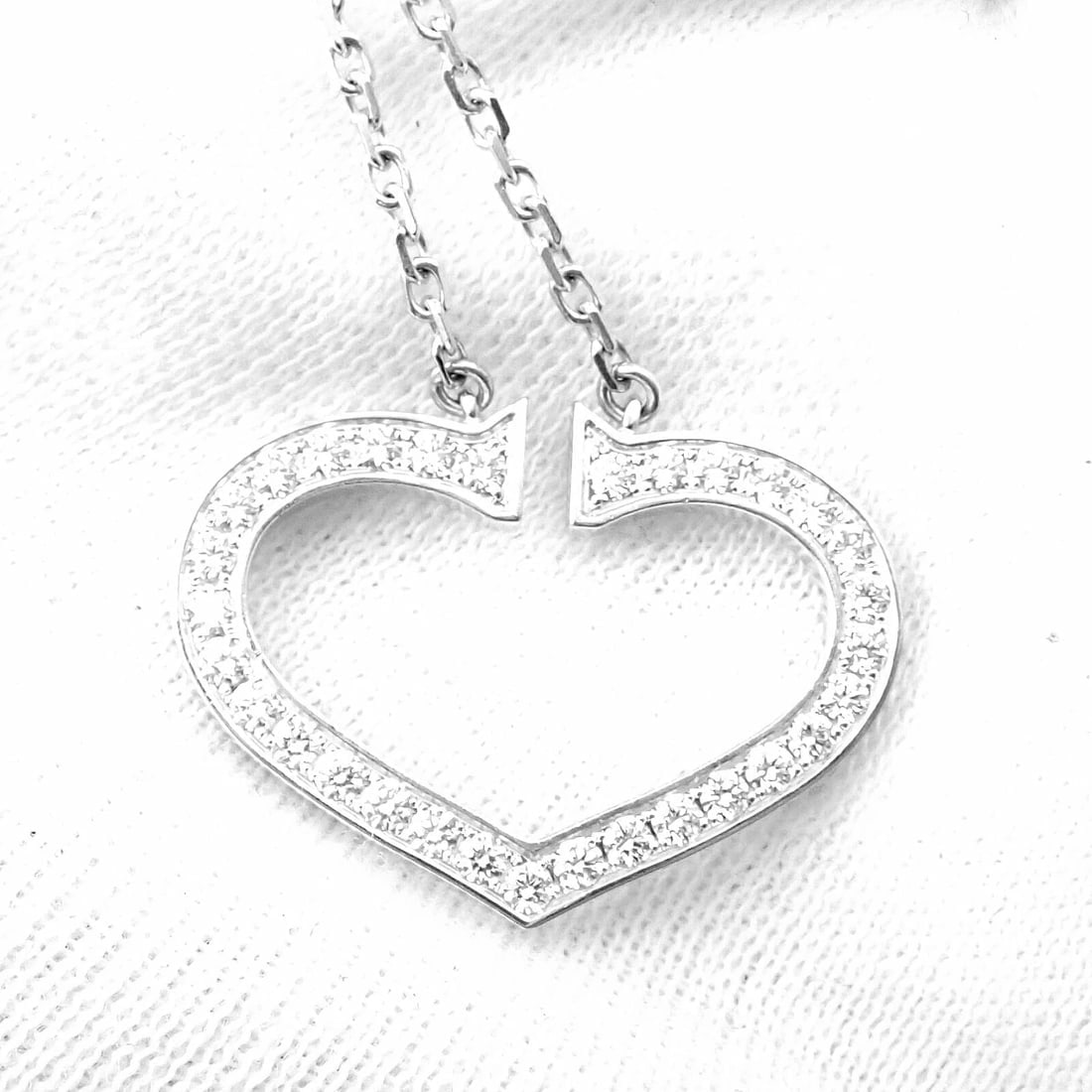 Authentic! Cartier 18k White Gold Diamond Large C Heart Pendant Necklace - 8