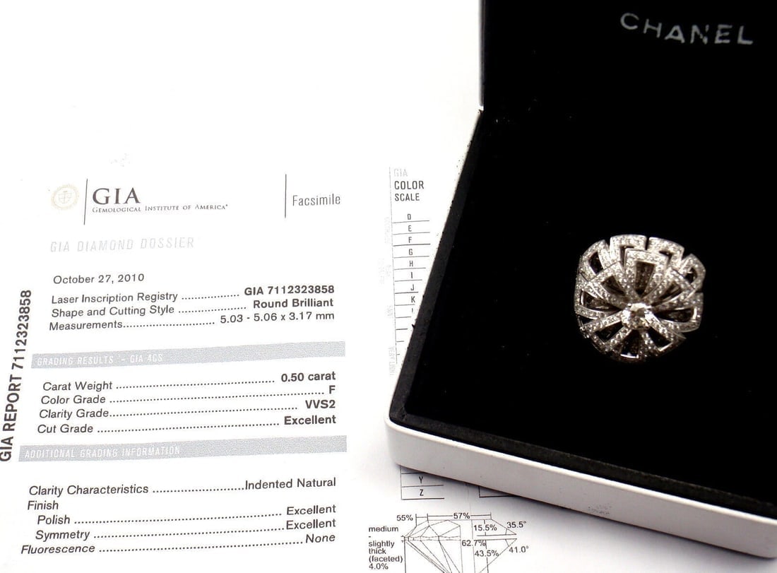 Rare! Authentic Chanel Flower 18k White Gold Diamond Large Ring - 5