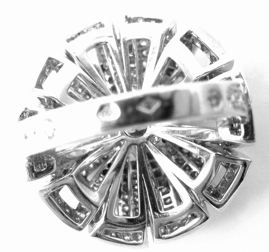 Rare! Authentic Chanel Flower 18k White Gold Diamond Large Ring - 8