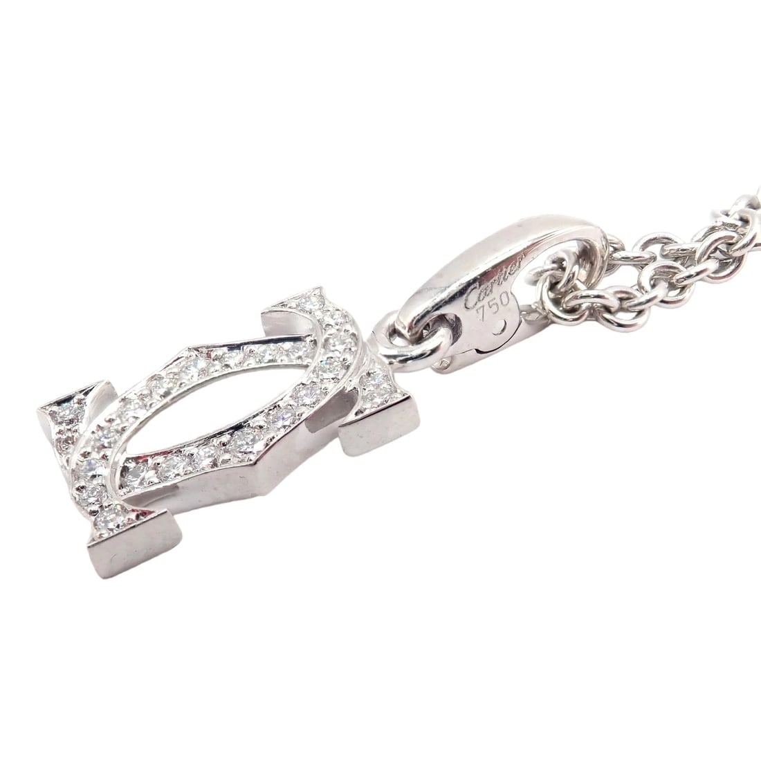 Authentic! Cartier Double C 18k White Gold Diamond Pendant Necklace - 12
