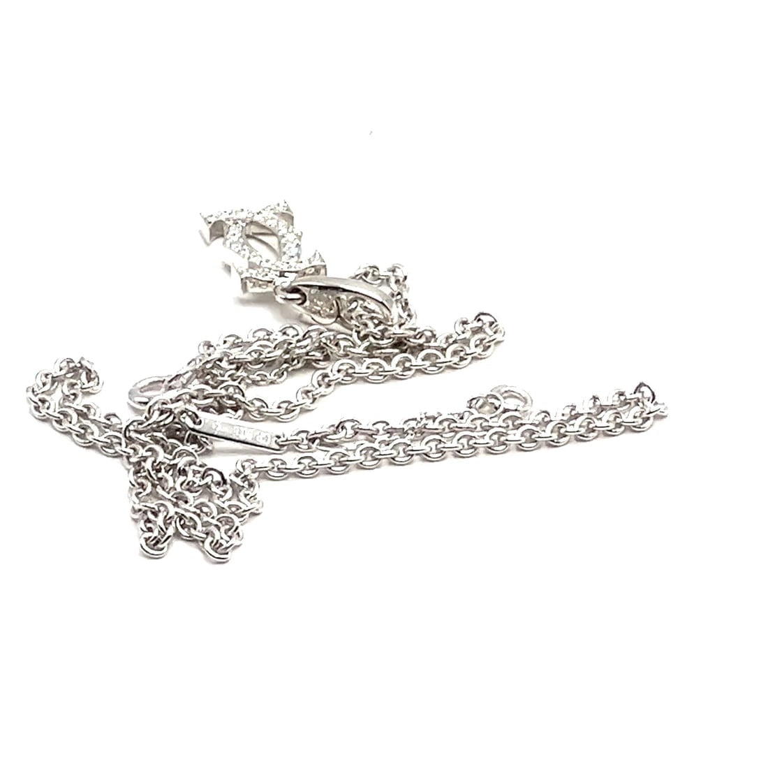 Authentic! Cartier Double C 18k White Gold Diamond Pendant Necklace - 2