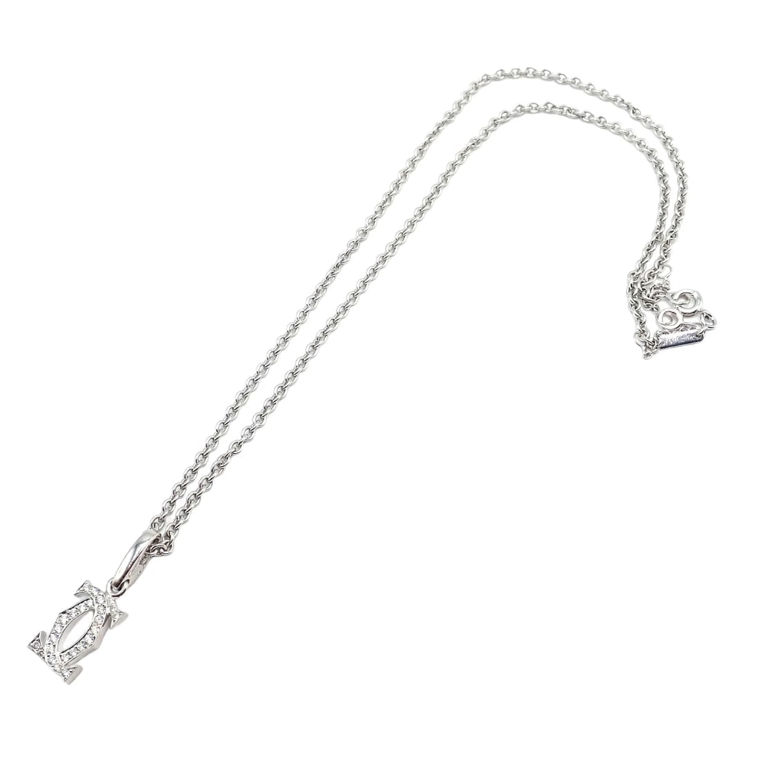 Authentic! Cartier Double C 18k White Gold Diamond Pendant Necklace - 5