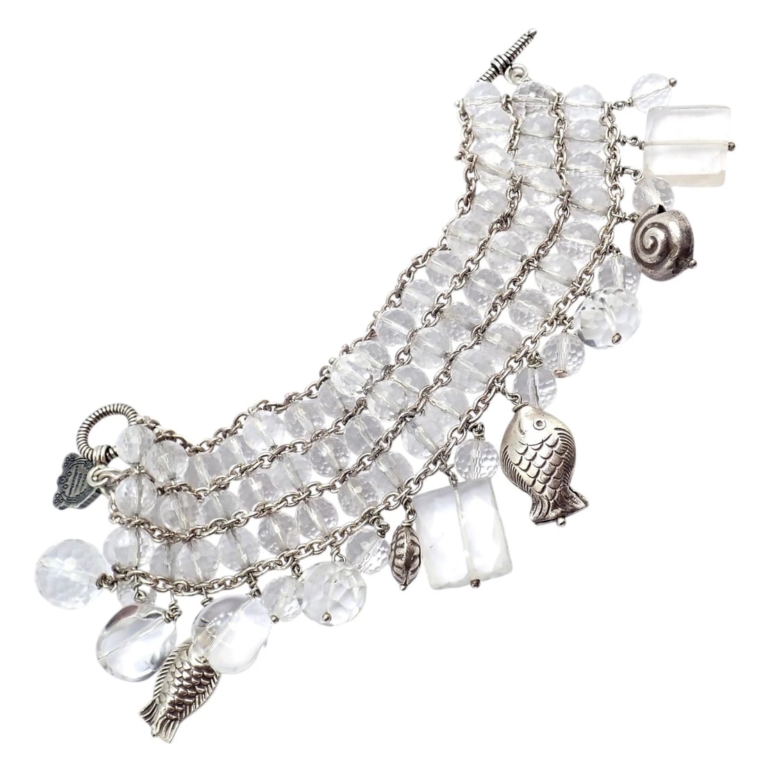 Vintage Mario Buccellati Free Time Silver Quartz 3 Row Bead Fish Toggle Bracelet (1 of 11)