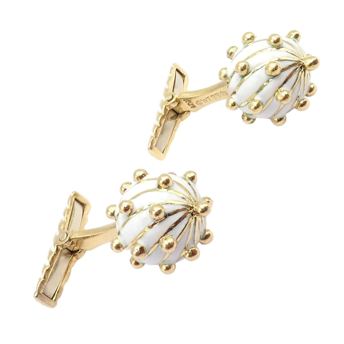 Vintage! David Webb 18k Yellow Gold White Enamel Ball Spike Cufflinks (1 of 10)