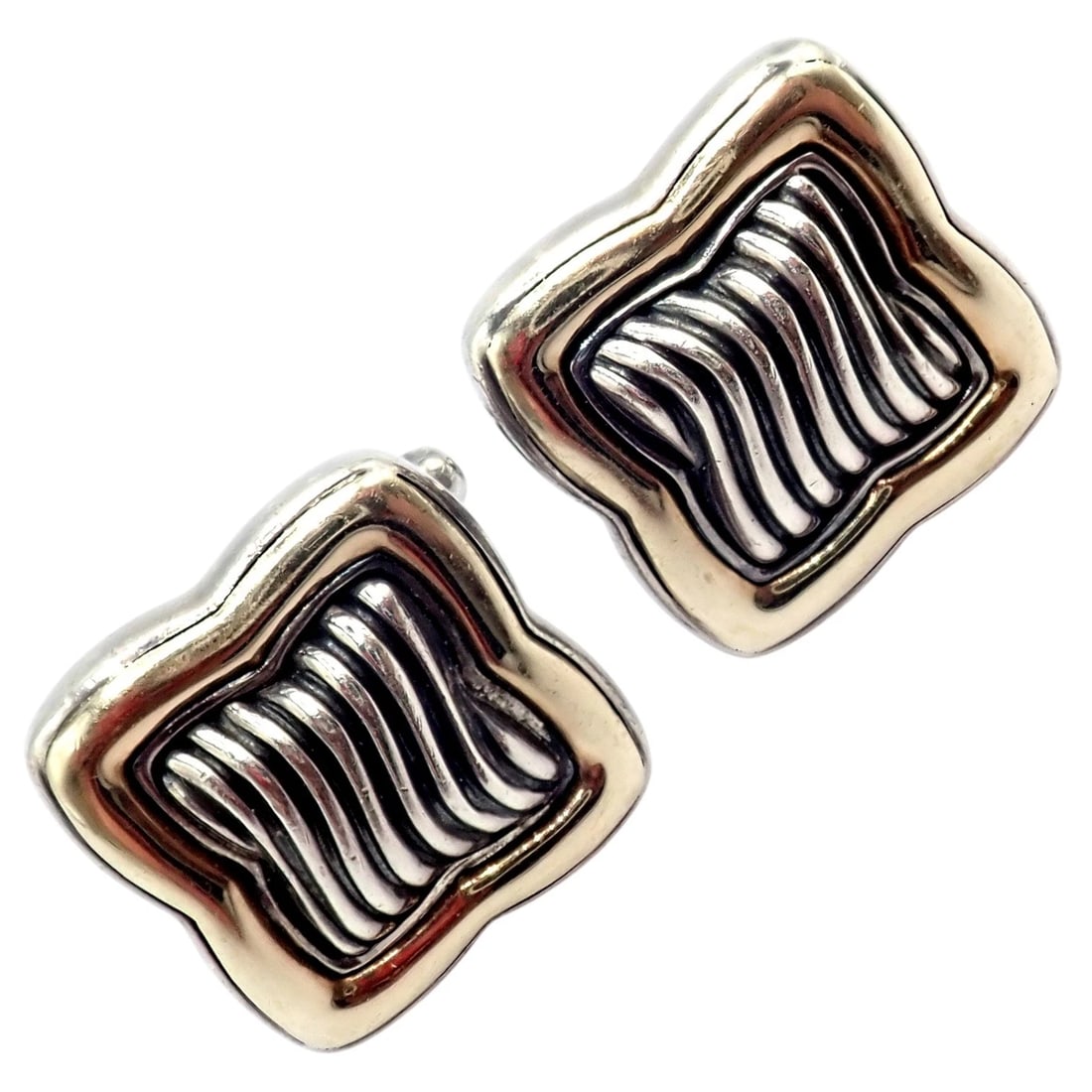 Authentic! David Yurman DY Silver 18k Yellow Gold Large Quatrefoil Cufflinks (1 of 10)